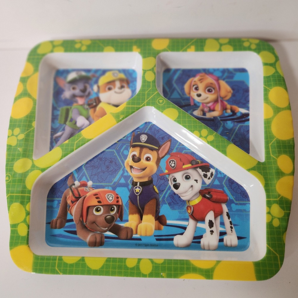 Zak‎ Designs Paw Patrol Divided Melamine Plate Kids Toddler Tray 8x8 Green Blue